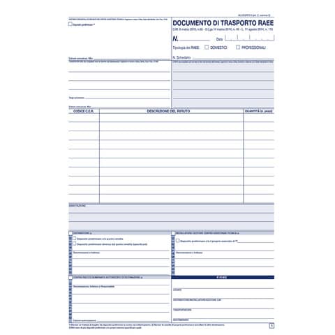 Blocco DDT dei RAEE O.C.L. 25x4 copie - conf. 5 blocchi - 21,6x29,7 cm 0446